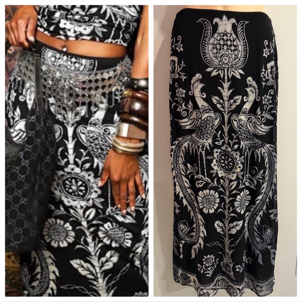 VIVIENNE TAM Peacock Bartik Black White Mesh Long Maxi VINTAGE Y2K Rare size 2